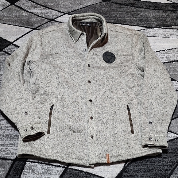 HARLEY DAVIDSON SNAP-BUTTON QUILTED KNIT FLECKED BEIGE LIGHTWEIGHT JACKET 2XL - Picture 1 of 16